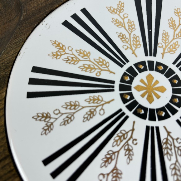 Lazy Susan Walnut Wood Gold Wheat Tile 14” Tabletop Turntable MCM Serving Tray - Picture 4 of 16